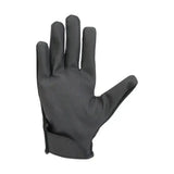 Black leather Hy Equestrian children’s softshell comfort riding gloves with sleek design and reinforced stitching back view