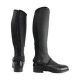 Back view of black synthetic combi leather children’s riding gaiters with zipper and adjustable ankle strap