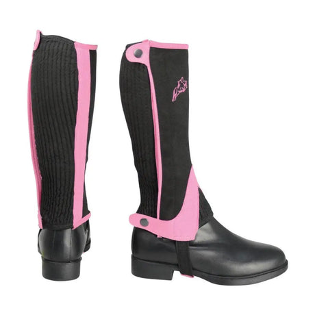 Hy Equestrian Children's Two Tone Amara Half Chaps Black/Pink Child X Large Riding Chaps Barnstaple Equestrian Supplies