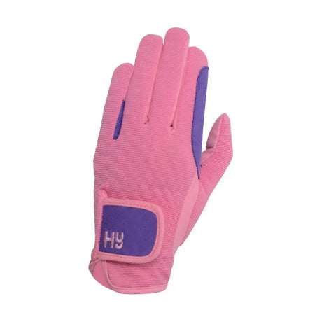 HY Equestrian Children's Two Tone Riding Gloves Purple/Pink Child X Large Riding Gloves Barnstaple Equestrian Supplies