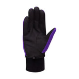 Black and purple insulated two tone riding gloves with fleece-lined wrist cuff for equestrian children’s winter use