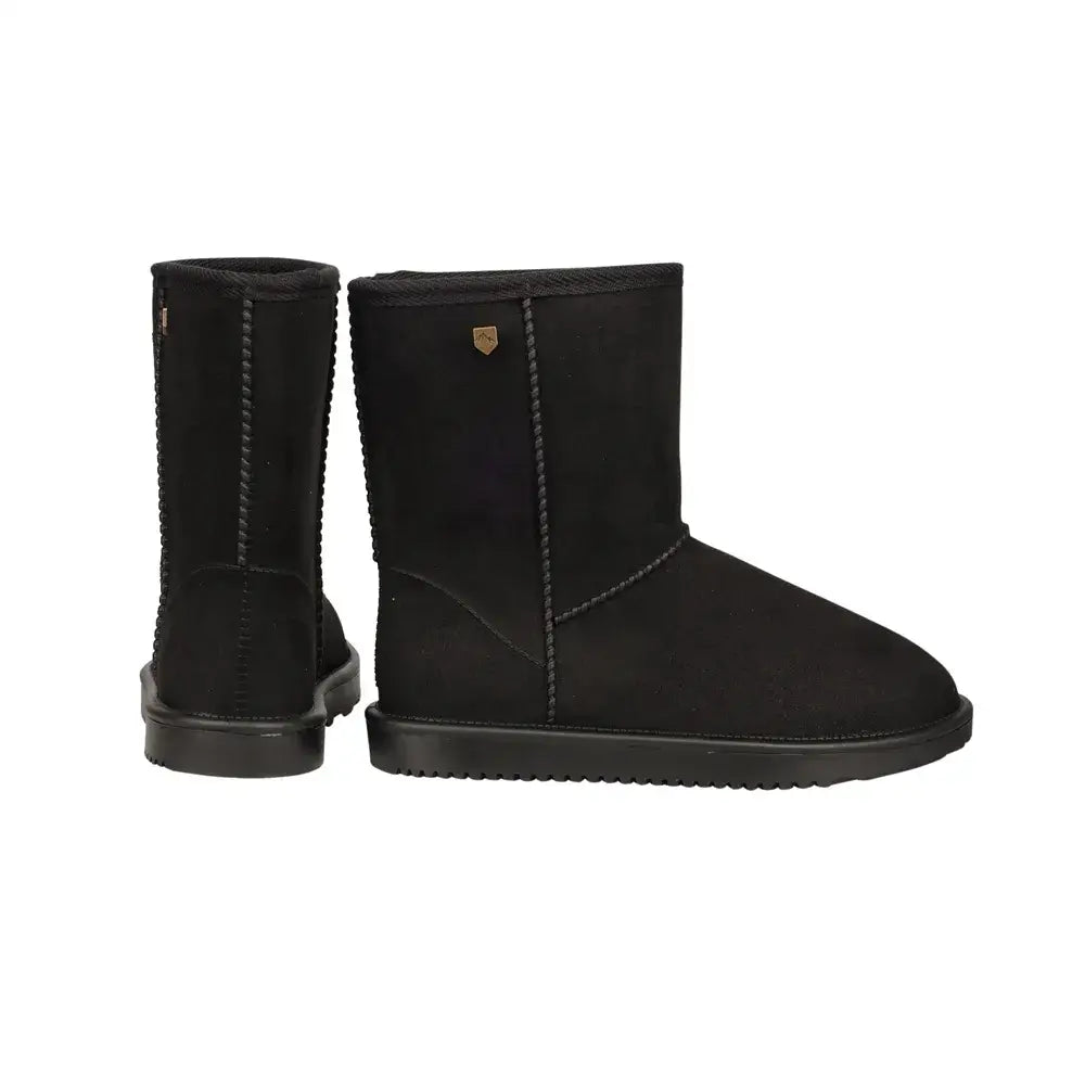 Black suede-like equestrian chisworth waterproof fleece ankle boots with textured rubber sole and subtle stitching details