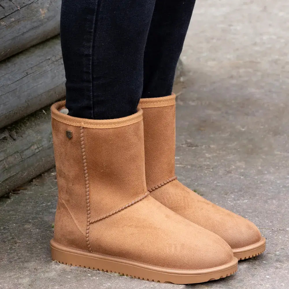 Tan suede equestrian chisworth waterproof fleece boot with plush interior and stitched detailing for outdoor use