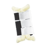 White and black leather brushing boots with cream fleece lining from hy equestrian for beautifully fitted brushing