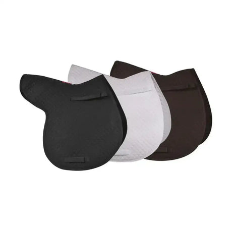 Three horse saddle pads in black white and brown from hy equestrian competition hywither range purpose numnah