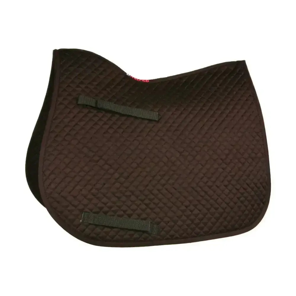 Dark brown quilted hy equestrian competition all purpose saddle pad with diamond pattern and black velcro straps