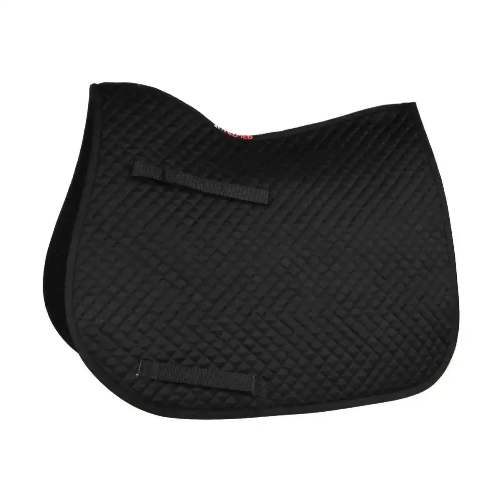 Black quilted Hy Equestrian competition all purpose pad with diamond pattern and two black velcro straps for saddle pads
