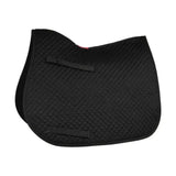 Black quilted Hy Equestrian competition all purpose pad with diamond pattern and two black velcro straps for saddle pads
