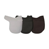 Three hy equestrian competition dressage numnah saddle pads in white black and dark brown quilted with side pockets from hywither range