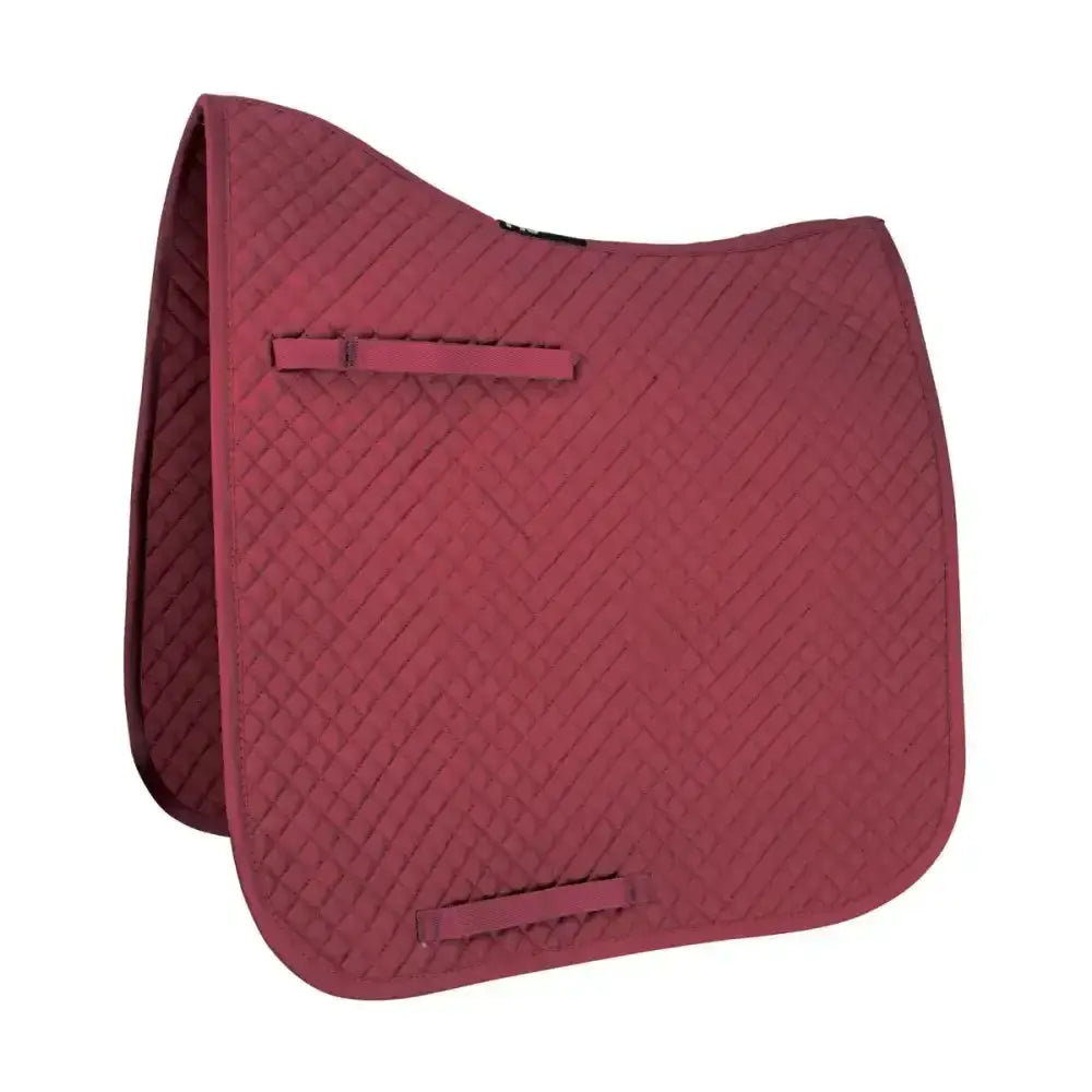 A burgundy quilted hy equestrian competition dressage pad with diamond pattern and straps from the hywither range
