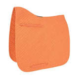 Bright orange quilted competition dressage pad from hywither range with textured diamond pattern for equestrian use