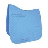 Light blue quilted hywither range equestrian competition dressage pad with diamond pattern and two fabric straps