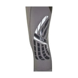 Gray athletic compression sleeve with black white geometric pattern and fly logo for equestrian corby cool ladies breeches