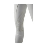 White athletic leggings with subtle gray abstract pattern on thigh featuring silicone knee patches from HY equestrian corby cool ladies breeches