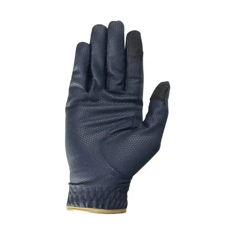 Dark blue equestrian cottenham elite riding gloves with textured grip and reinforced fingertips for better control