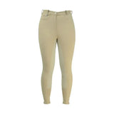 Beige hy equestrian cranwell ladies breeches with fitted design subtle stitching and reinforced alos knee details