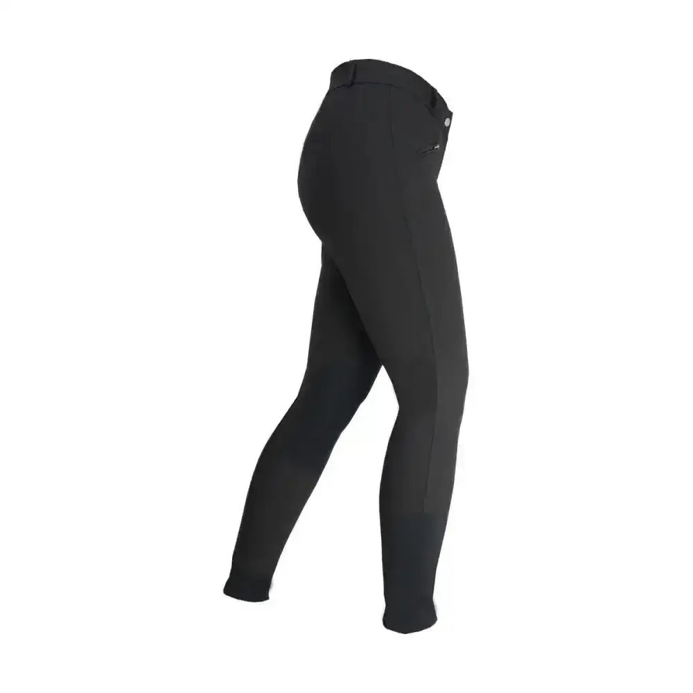 Black equestrian cranwell ladies riding pants with sleek fit subtle stitching and reinforced alos knee for durability