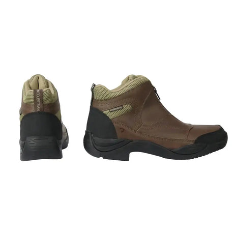 Hy equestrian cromford short boots in brown and olive green leather with mesh panels and black rubber sole