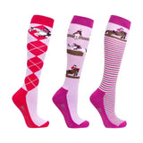 Hy Equestrian Cross Country Socks (Pack of 3) Hazel/Wild Aster 4-8 Riding Socks
