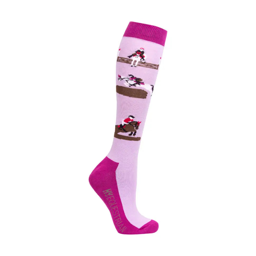 Hy Equestrian Cross Country Socks (Pack of 3) Hazel/Wild Aster 4-8 Riding Socks Barnstaple Equestrian Supplies