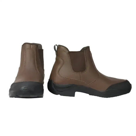 Brown leather crowden jodhpur boots with black rubber toe caps and soles waterproof pull-on boots for equestrian use