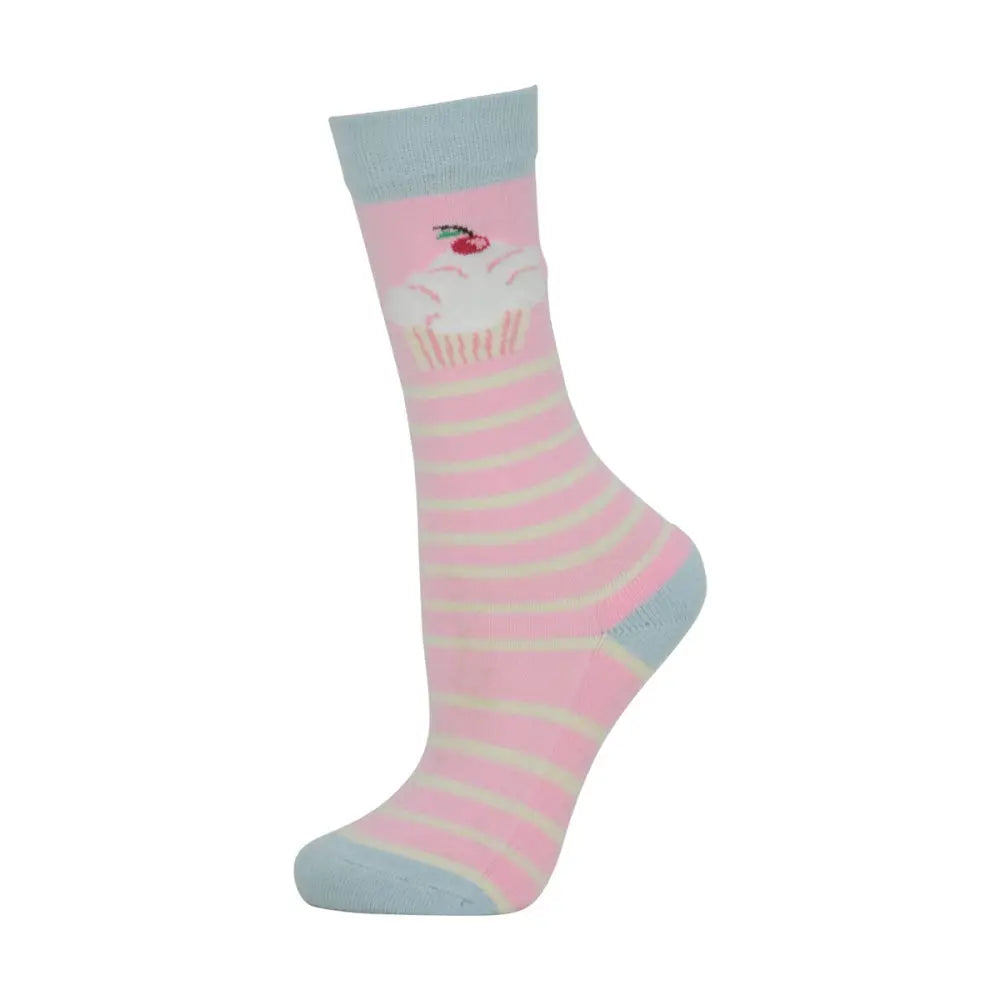 HY Equestrian Cupcake Socks (Pack of 3) Blue Tint/Pink Icing Child 10 3 Riding Socks Barnstaple Equestrian Supplies