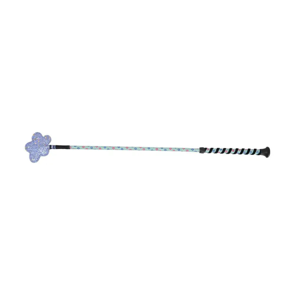 Hy Equestrian Daisy Maid Whip Mint/Silver/Blue & Pink Flowers (Velvet Detail) Riding Crops & Whips