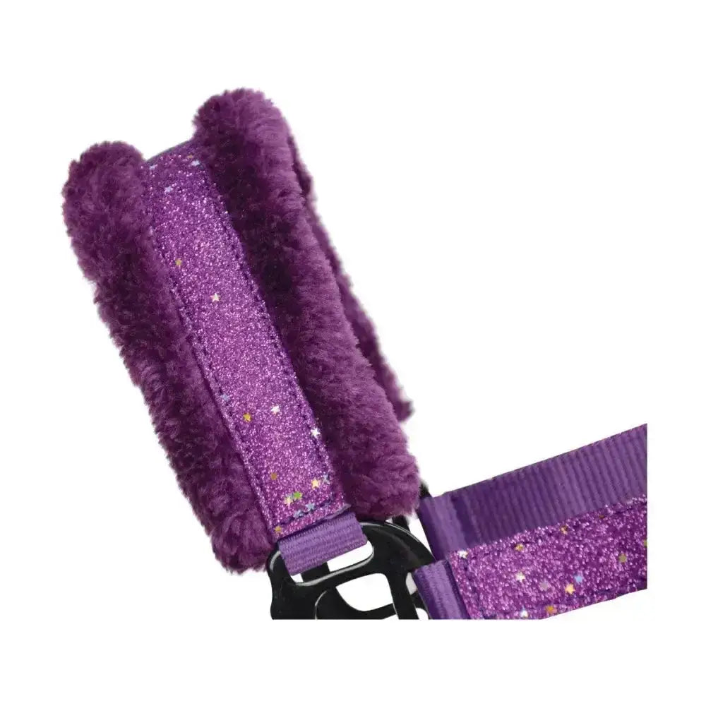 Purple glittery hy equestrian dazzle head collar with plush fuzzy ears and intricate star detailing for horses