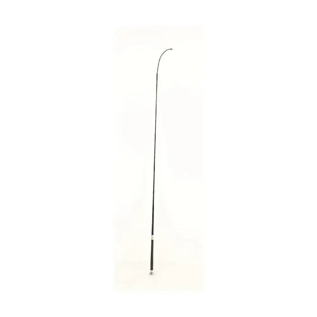 Black Hy Equestrian deluxe dressage whip with mushroom shaped cap curved top and white band near the base