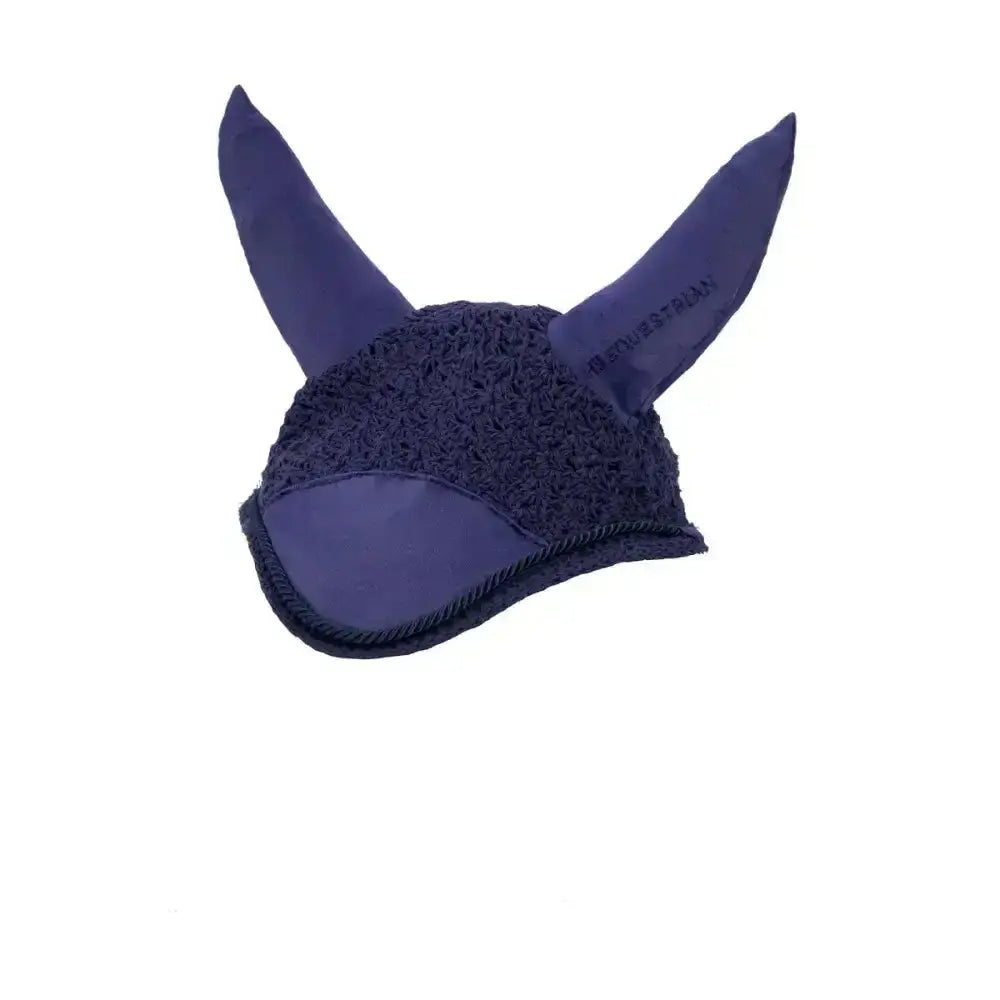 Navy blue hy equestrian deluxe fly veil with soft fleece and polyester breathable ears for comfy riding use