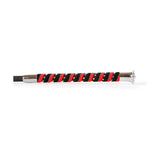 Hy Equestrian diamante riding whip with red and black stripes and a silver metallic diamante encrusted handle