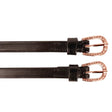 Black leather equestrian diamante spur straps with rose gold buckle and clear rhinestone detailing