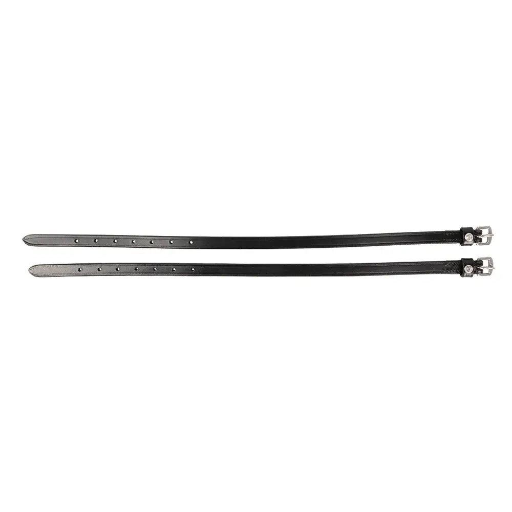 Black leather hy equestrian diamante stud spur straps with silver-toned metal buckles for horse riding gear