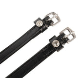 Black leather hy equestrian diamante stud spur straps with silver buckles and clear crystal embellishments