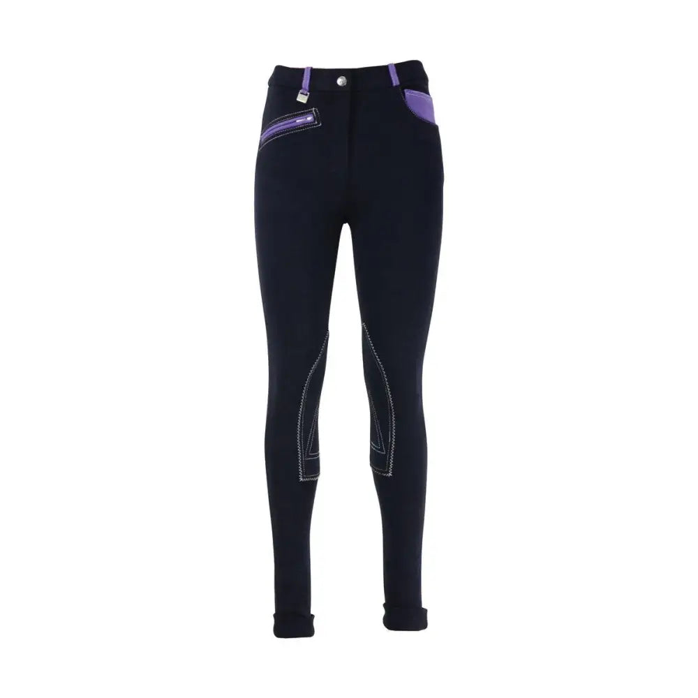 Hy Equestrian Diesel Children's Jodhpurs Navy/Lavender 18" Jodhpurs Barnstaple Equestrian Supplies