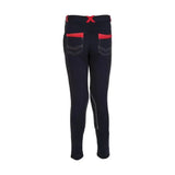 Back view of black equestrian diesel children’s jodhpurs with red trim and white stitching perfect for kids riding gear