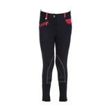 Black equestrian diesel children’s jodhpurs with red waistband accents and stylish stitching details for kids