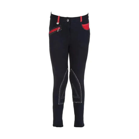 Black equestrian diesel children’s jodhpurs with red waistband accents and stylish stitching details for kids