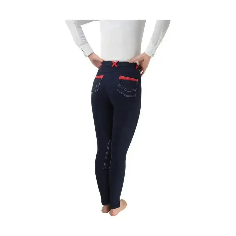 Navy blue equestrian diesel ladies jodhpurs with red trim and snug fit perfect for a fashionable jodhpur look