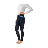 Navy blue hy equestrian diesel ladies jodhpurs with light blue pockets and white stitched knee patches, fashionable jodhpur