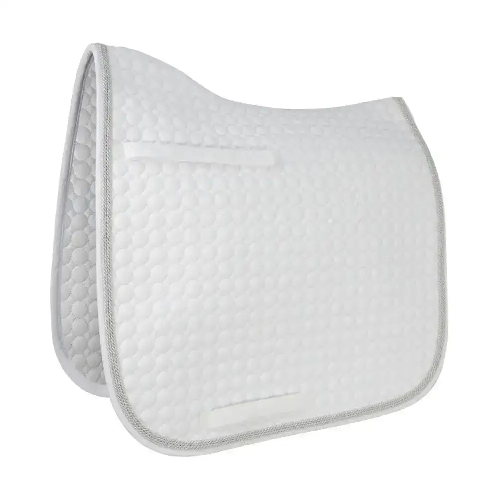 White quilted hy equestrian double braid dressage pad with subtle gray stitched border and honeycomb texture