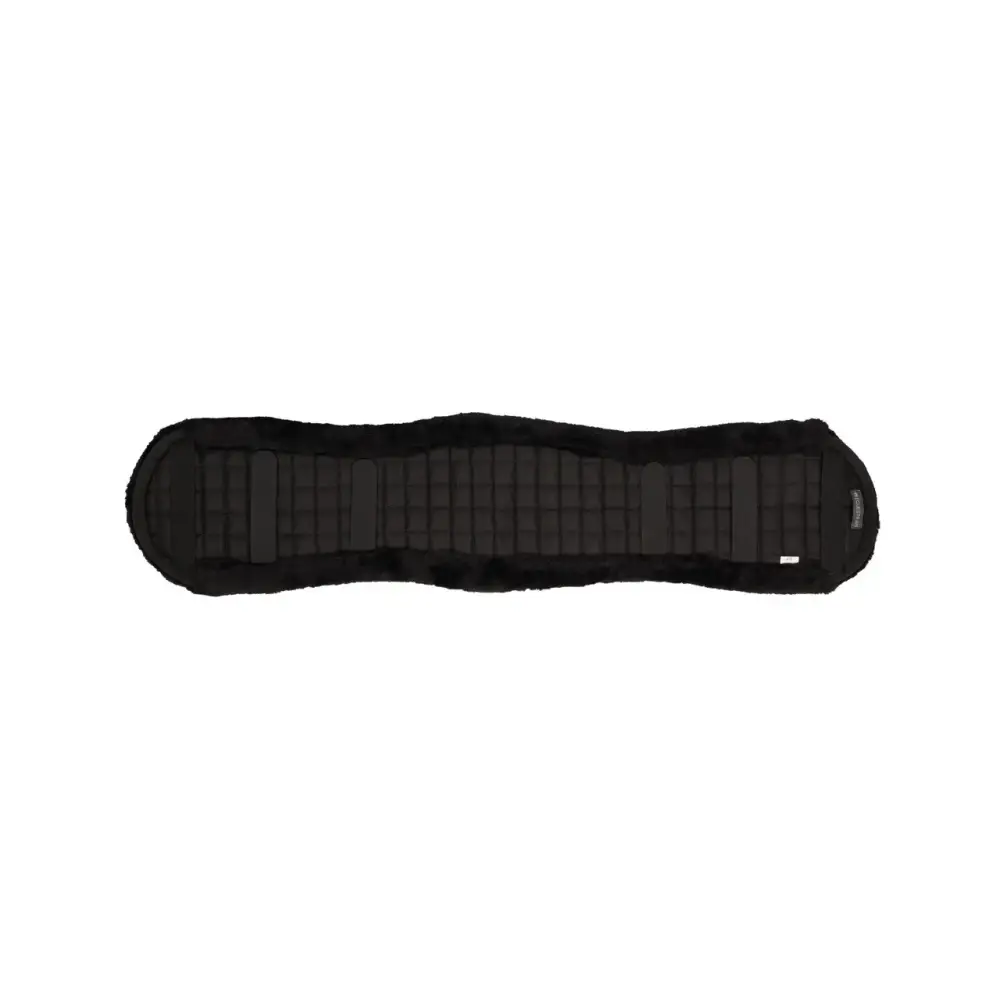 Black padded dressage fleece girth cover for equestrian use by Hy Equestrian