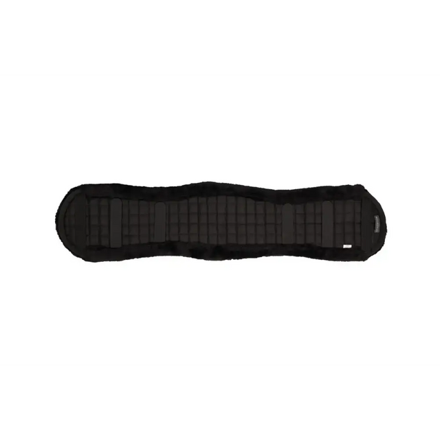 Black padded dressage fleece girth cover for equestrian use by Hy Equestrian