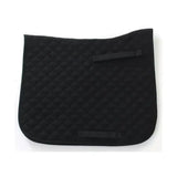 Black quilted hy equestrian dressage saddle cloth with diamond stitching and two black strap closures for dressage saddle