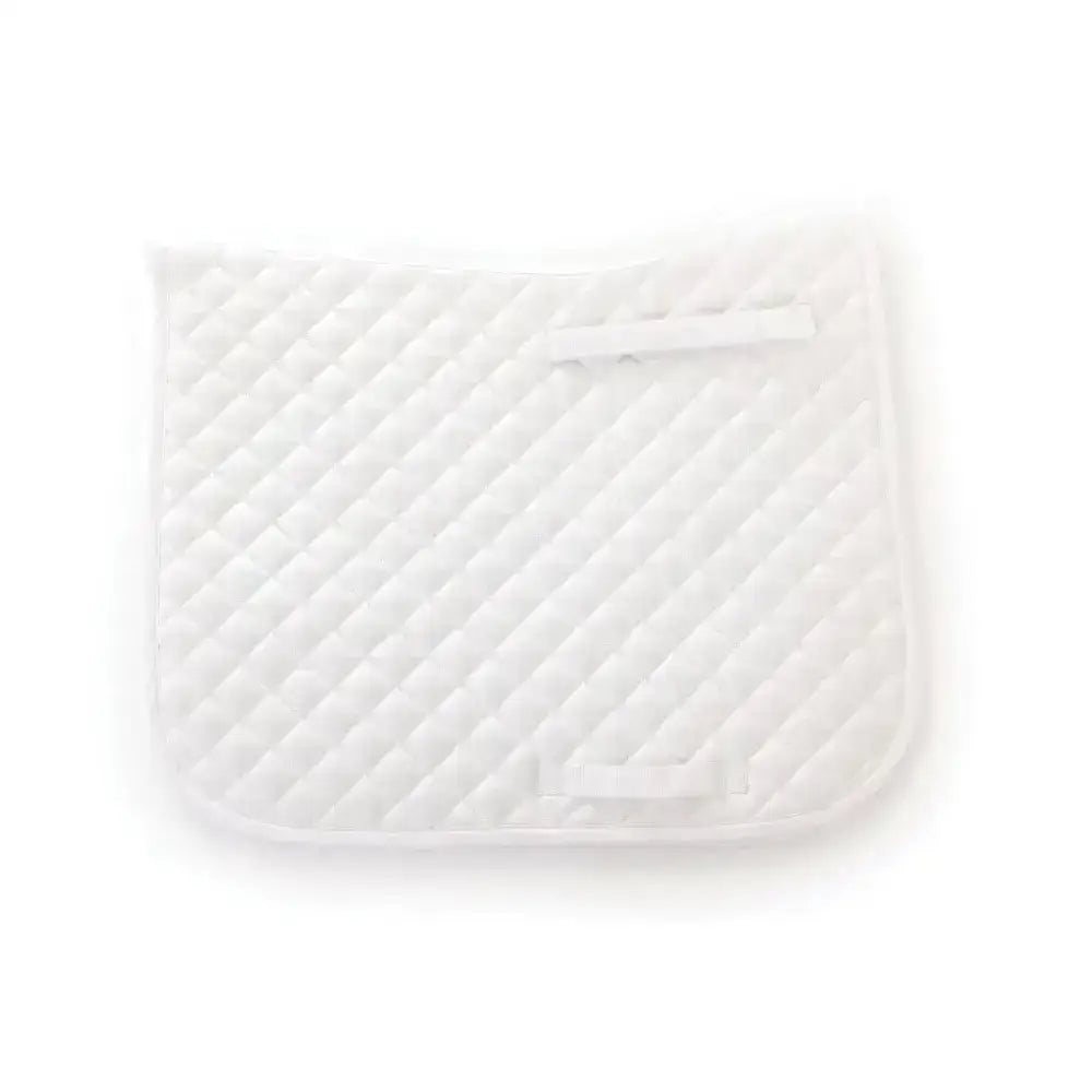 White quilted horse dressage saddle cloth with diagonal stitching and elasticated edges by hy equestrian