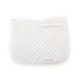 White quilted horse dressage saddle cloth with diagonal stitching and elasticated edges by hy equestrian