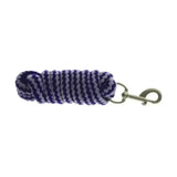 A coiled hy equestrian duo lead rope in attractive twin colours purple and white with a silver swivel hook