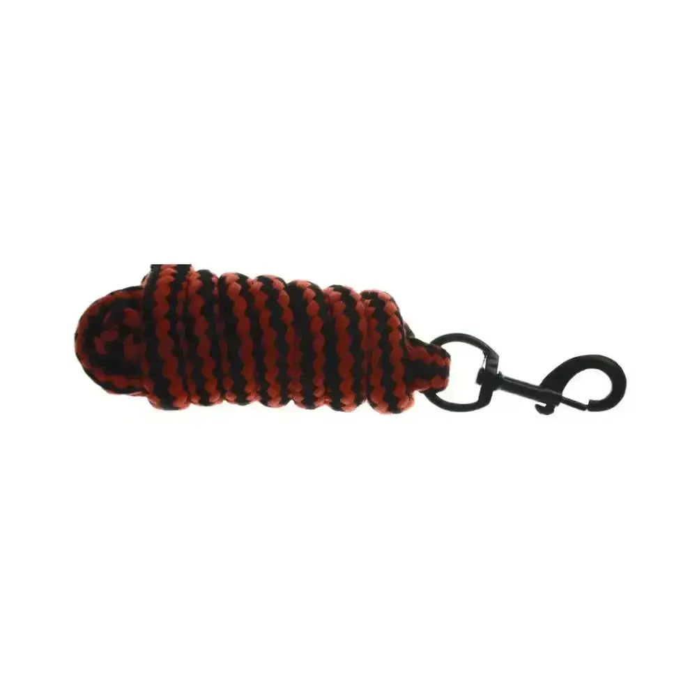 Hy equestrian duo lead rope with red and black braided design and black metal swivel hook in attractive twin colours