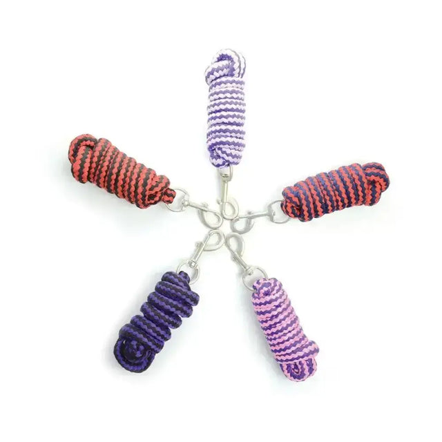 Five coiled hy equestrian duo lead ropes in attractive twin colours with silver metal clasps for easy handling