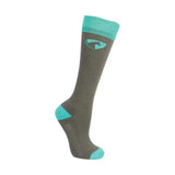 A teal and gray Hy Equestrian dynaforce sock with eye logo and reinforced toe and heel from dynaforce socks pack